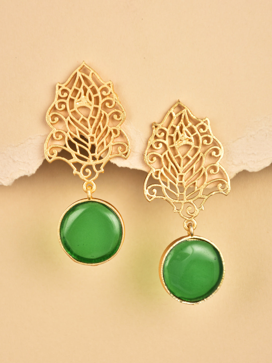 Drop Earring with filligiri leaf Green