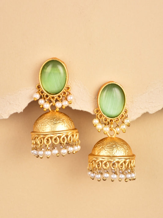 Gold plated Jhumka Earring Green