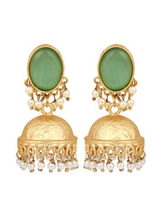 Gold plated Jhumka Earring Green