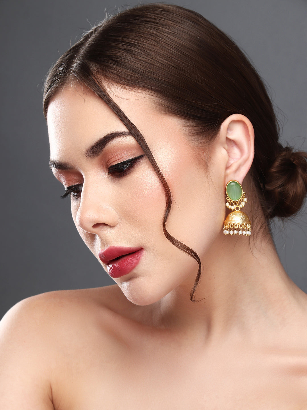 Gold plated Jhumka Earring Green