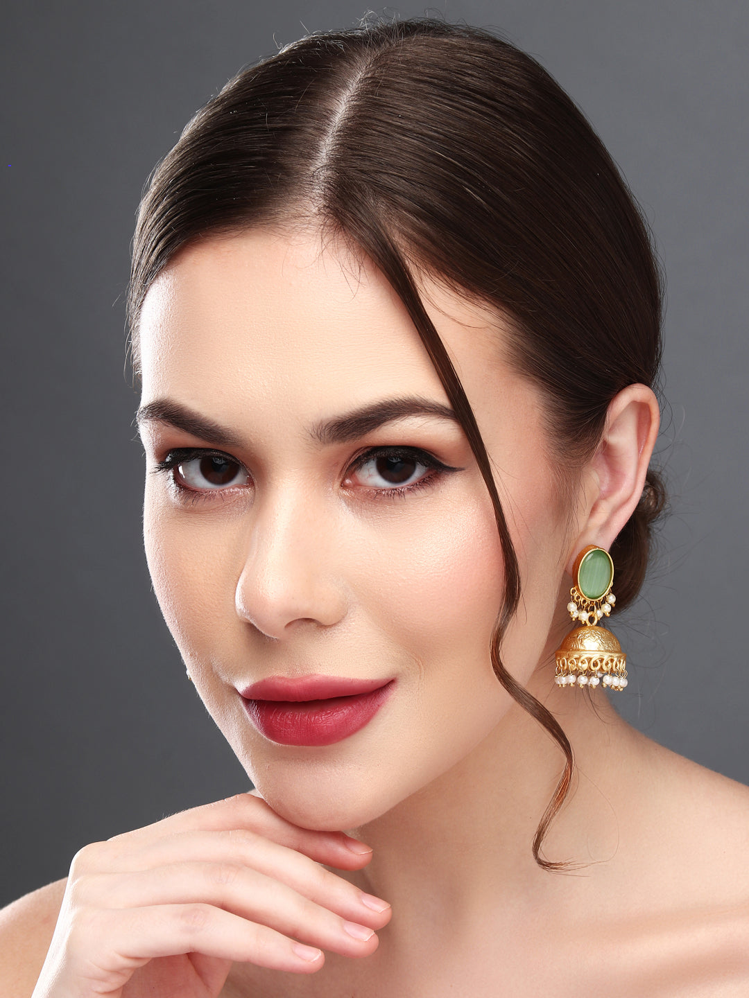 Gold plated Jhumka Earring Green