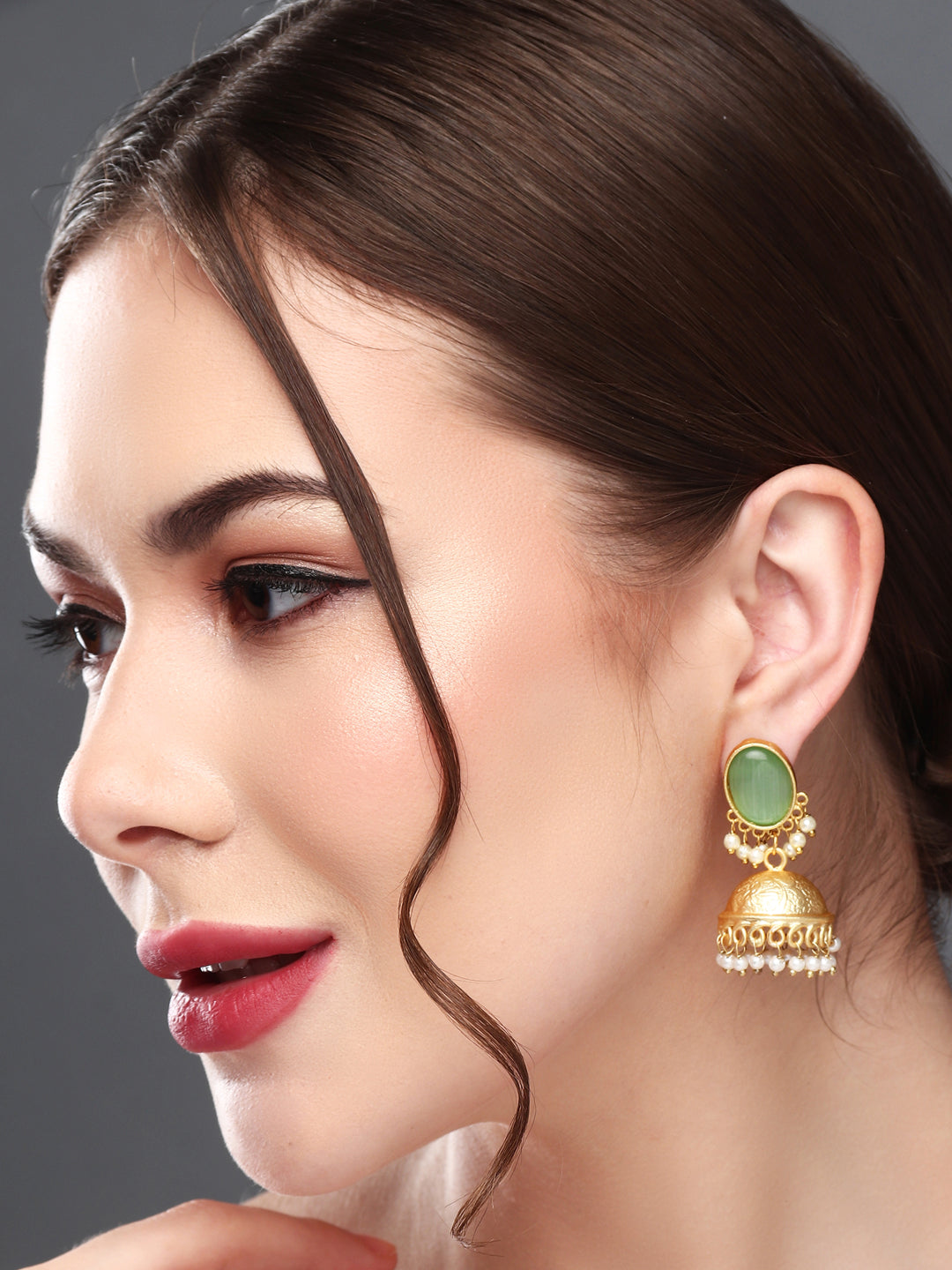 Gold plated Jhumka Earring Green