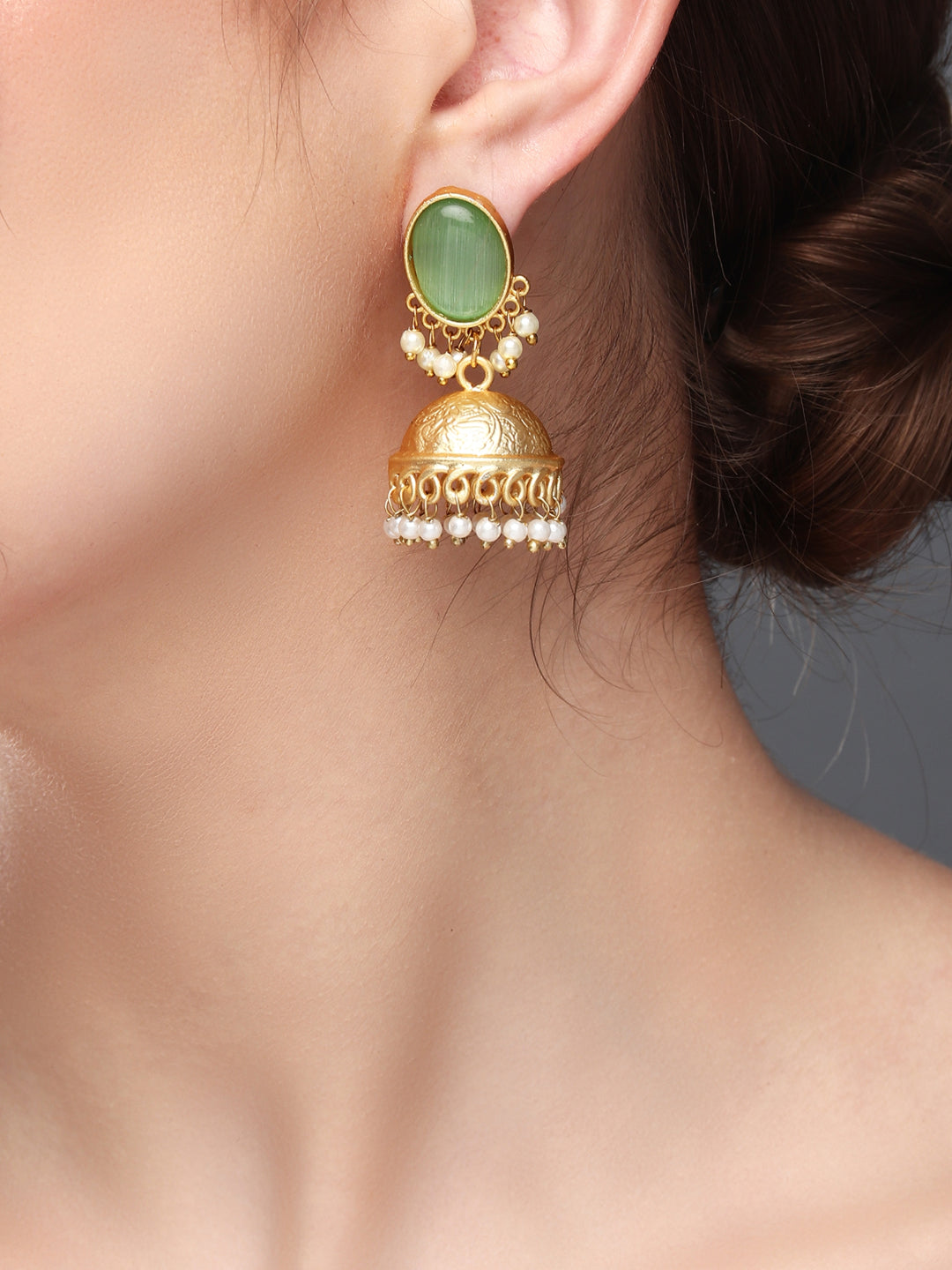Gold plated Jhumka Earring Green