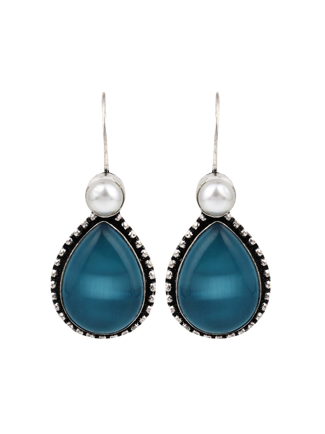 Silver Oxydised Blue drop earring