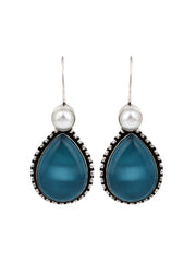Silver Oxydised Blue drop earring