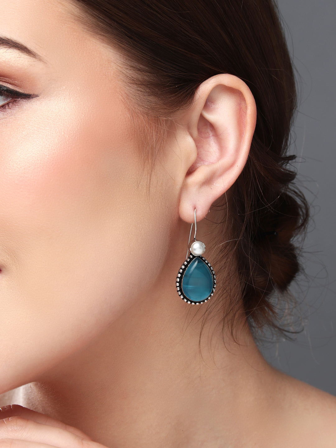 Silver Oxydised Blue drop earring