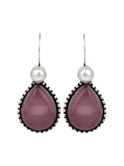 Silver Oxydised Pink drop earring