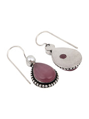 Silver Oxydised Pink drop earring