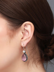 Silver Oxydised Pink drop earring