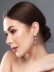 Silver Oxydised Pink drop earring