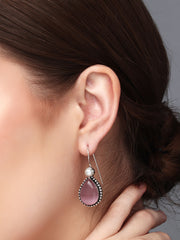 Silver Oxydised Pink drop earring
