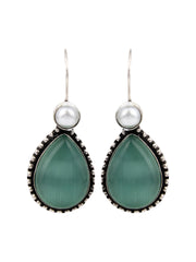 Silver Oxydised Mint drop earring