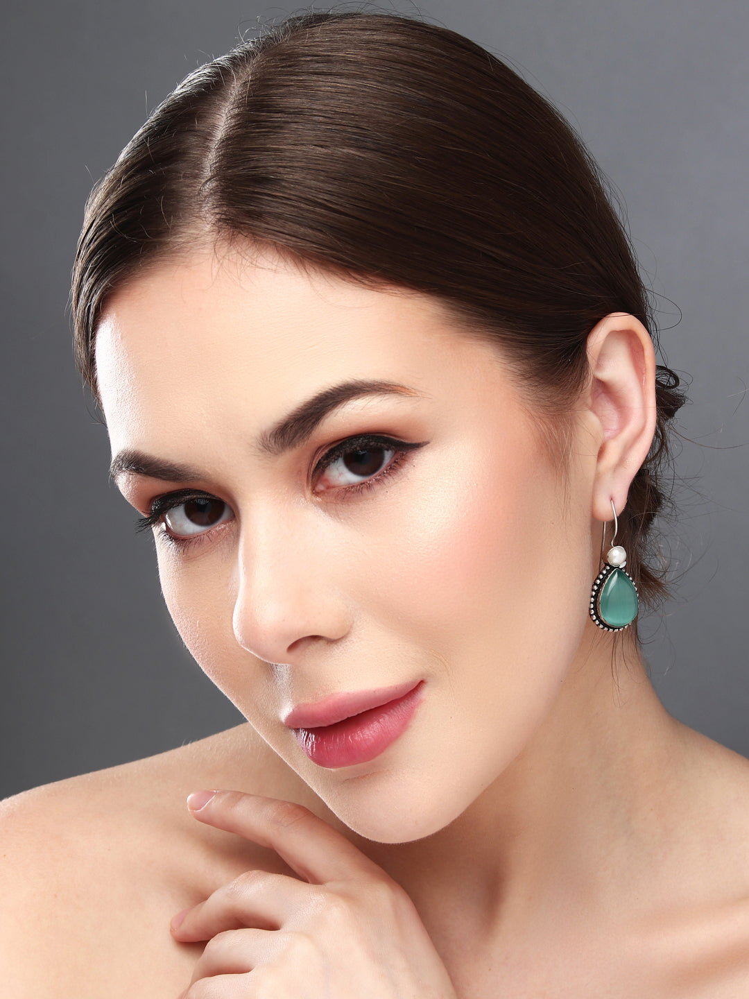 Silver Oxydised Mint drop earring
