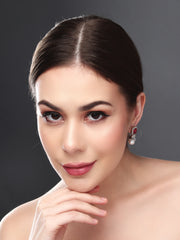 Rhodium Plated Suqre CZ stone Studs Earring Red