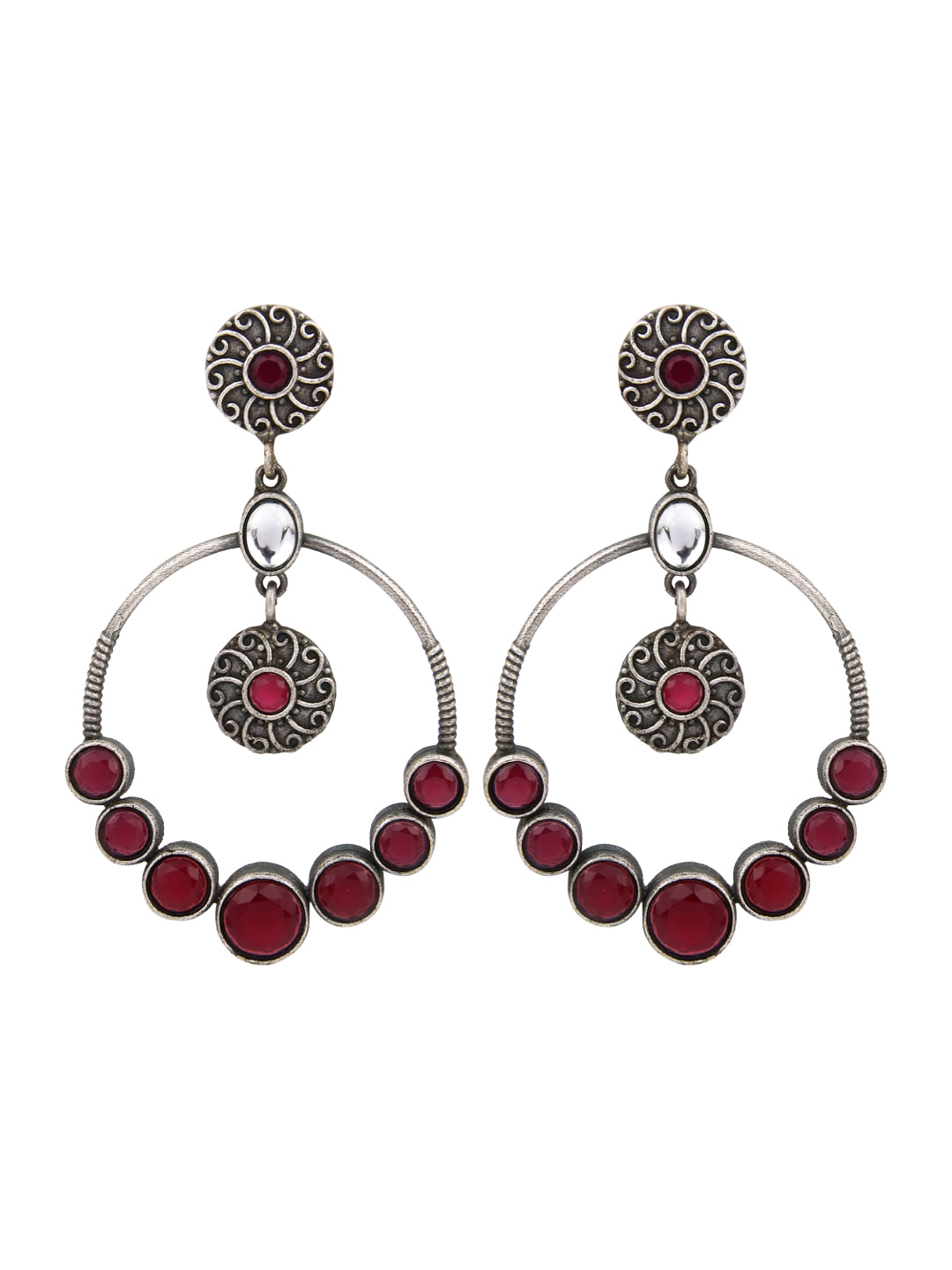 Silver Oxydised plated Circular Drop Earring
