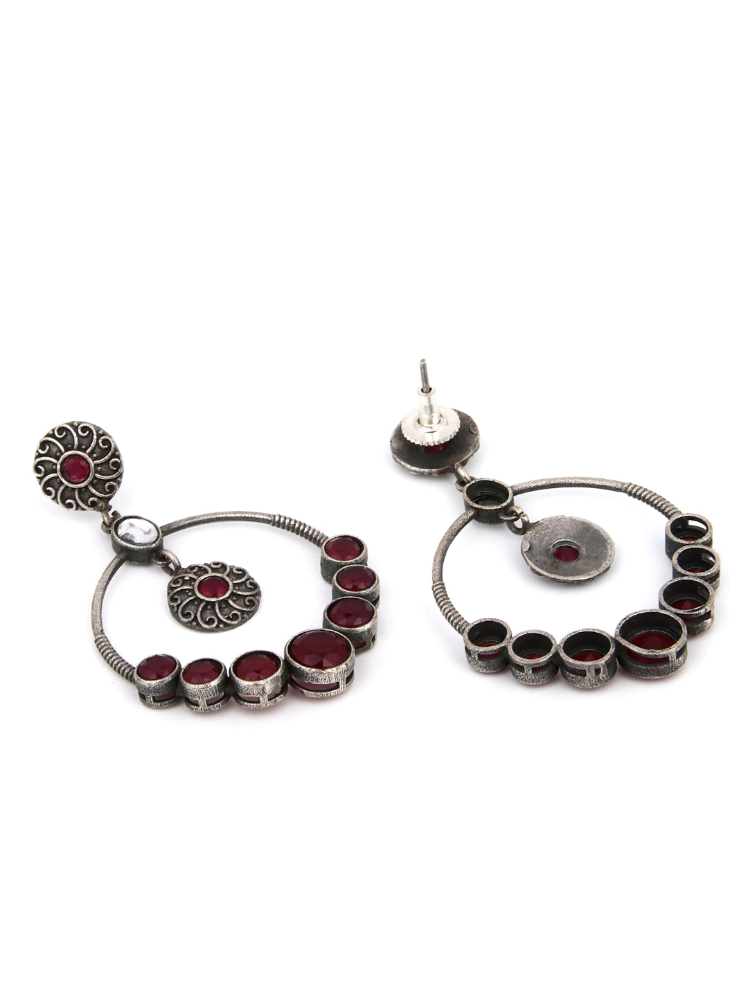 Silver Oxydised plated Circular Drop Earring