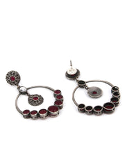 Silver Oxydised plated Circular Drop Earring