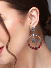 Silver Oxydised plated Circular Drop Earring