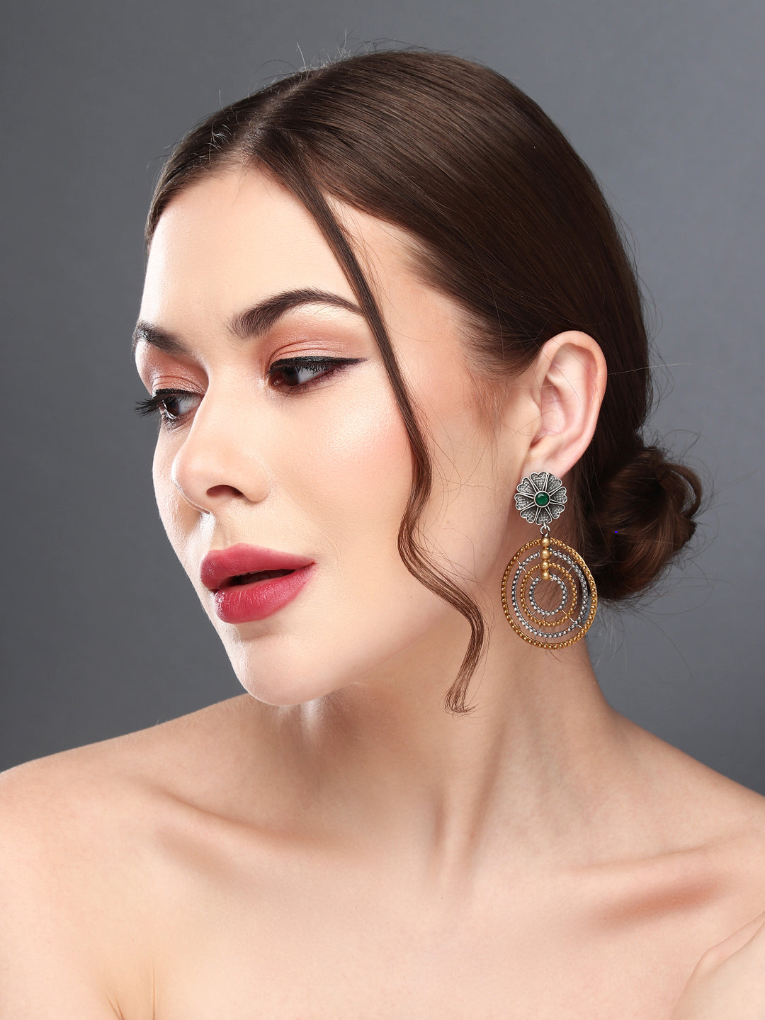 Dual tone Circular Drop Earring