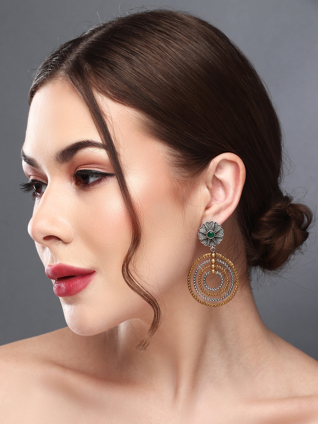 Dual tone Circular Drop Earring