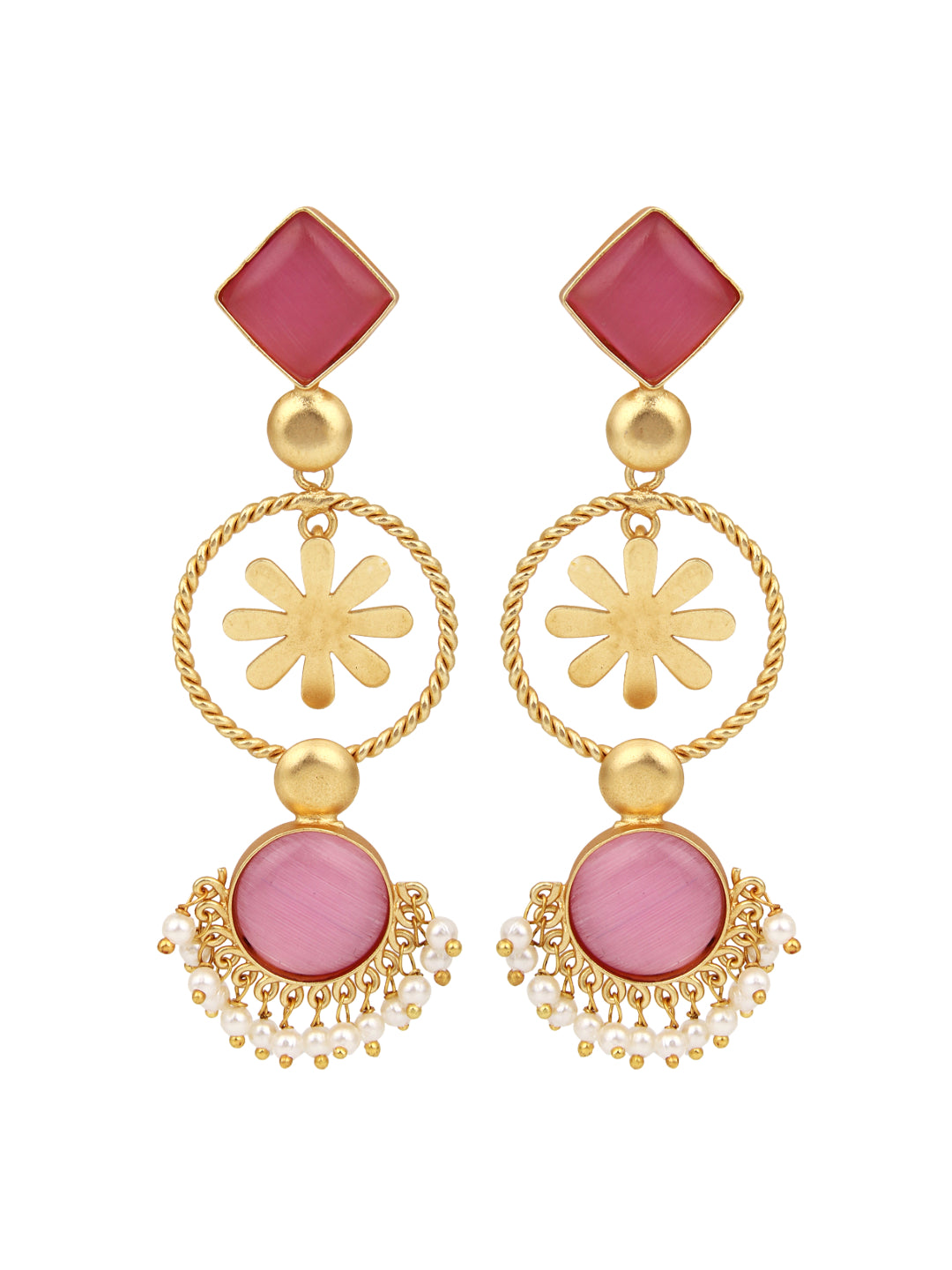 Gold-Plated Three-Tier Geometric Drop Earrings