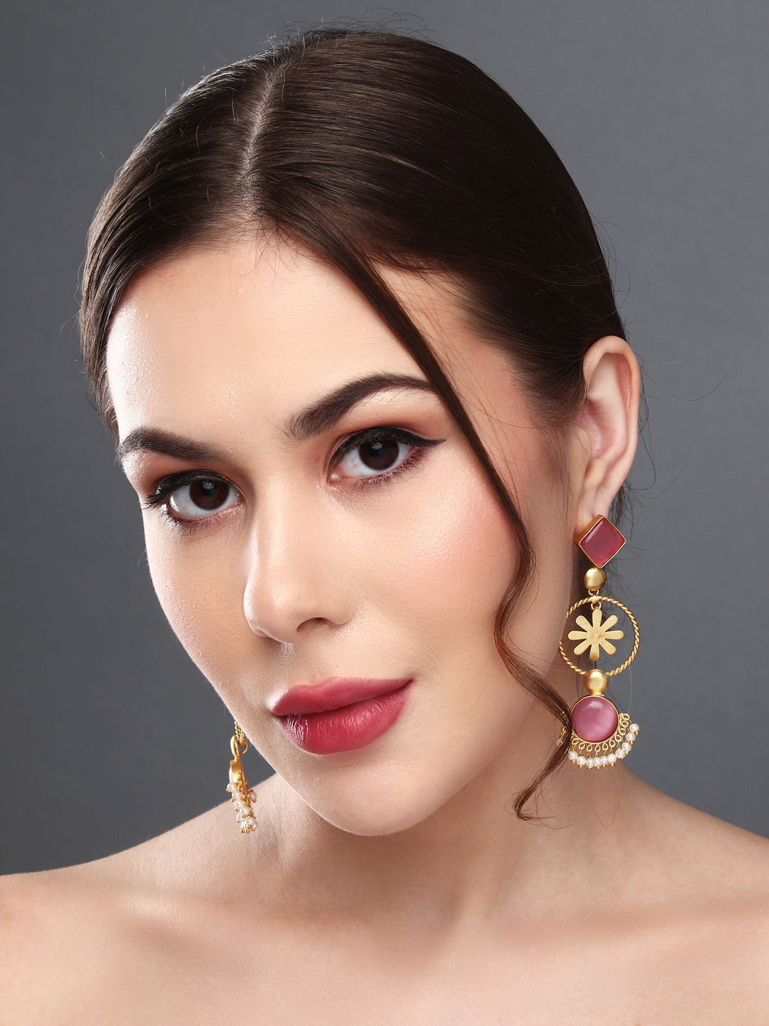 Gold-Plated Three-Tier Geometric Drop Earrings