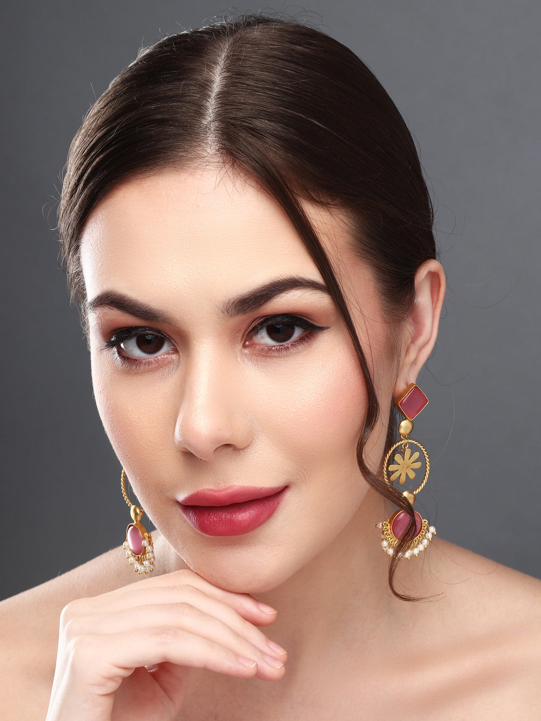 Gold-Plated Three-Tier Geometric Drop Earrings