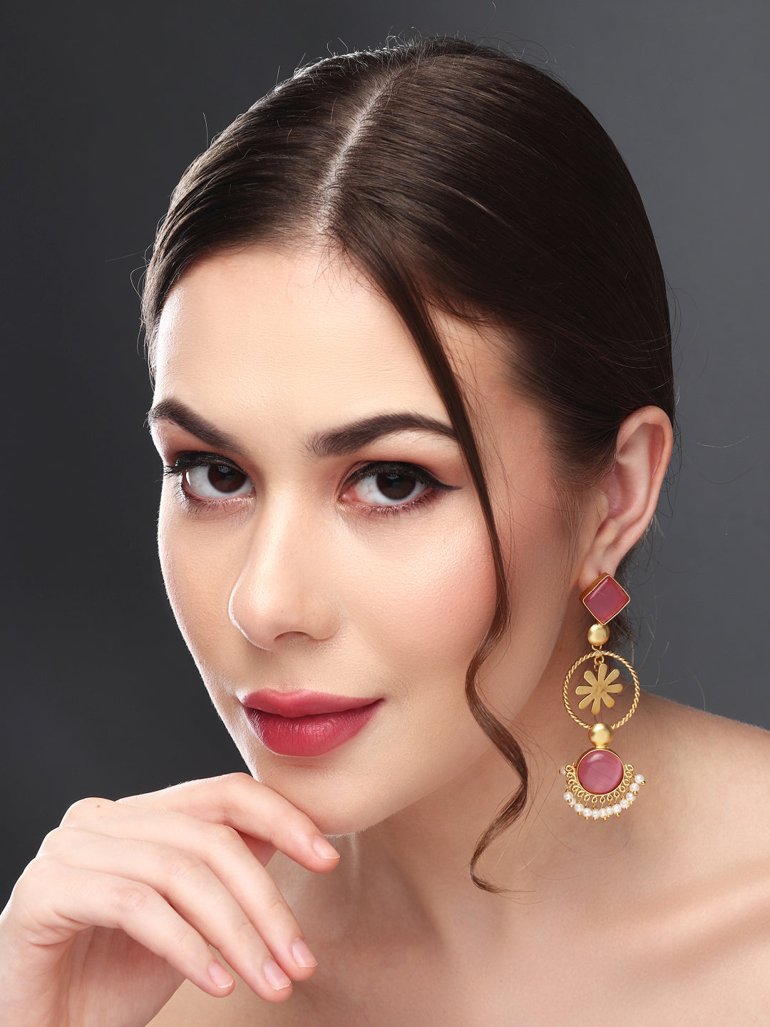 Gold-Plated Three-Tier Geometric Drop Earrings