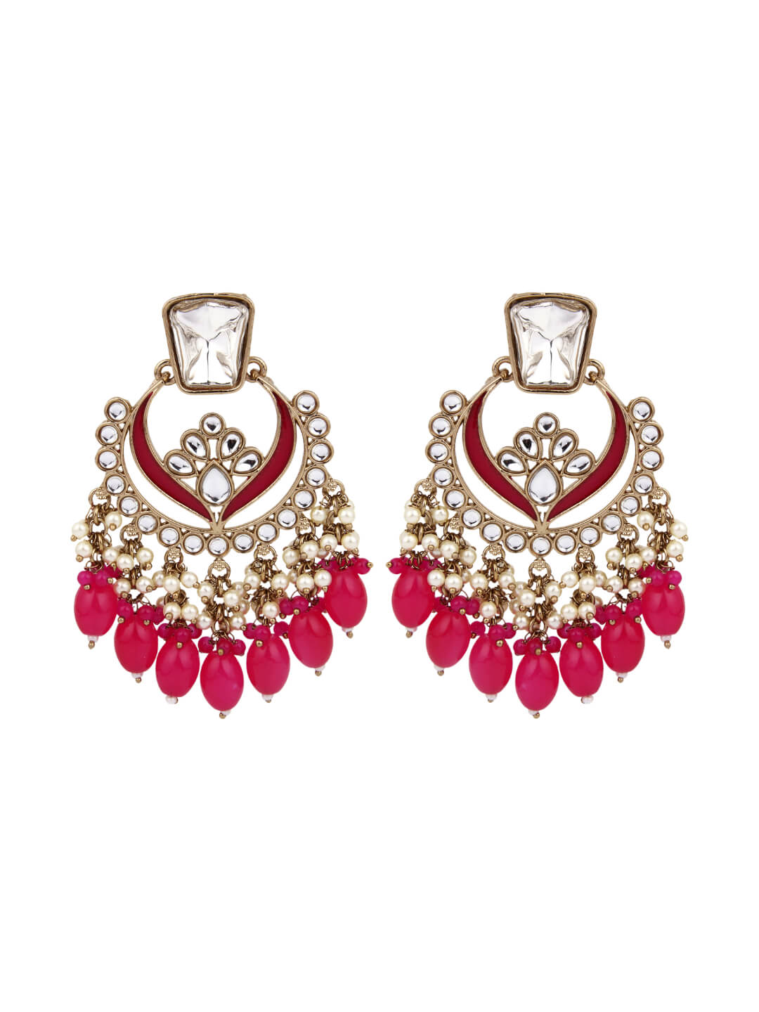 Gold plated kundan & Meenakari Chandbali Earring PINK