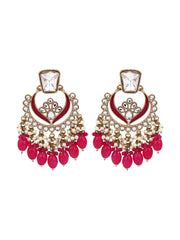 Gold plated kundan & Meenakari Chandbali Earring PINK