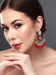 Gold plated kundan & Meenakari Chandbali Earring PINK