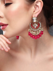 Gold plated kundan & Meenakari Chandbali Earring PINK
