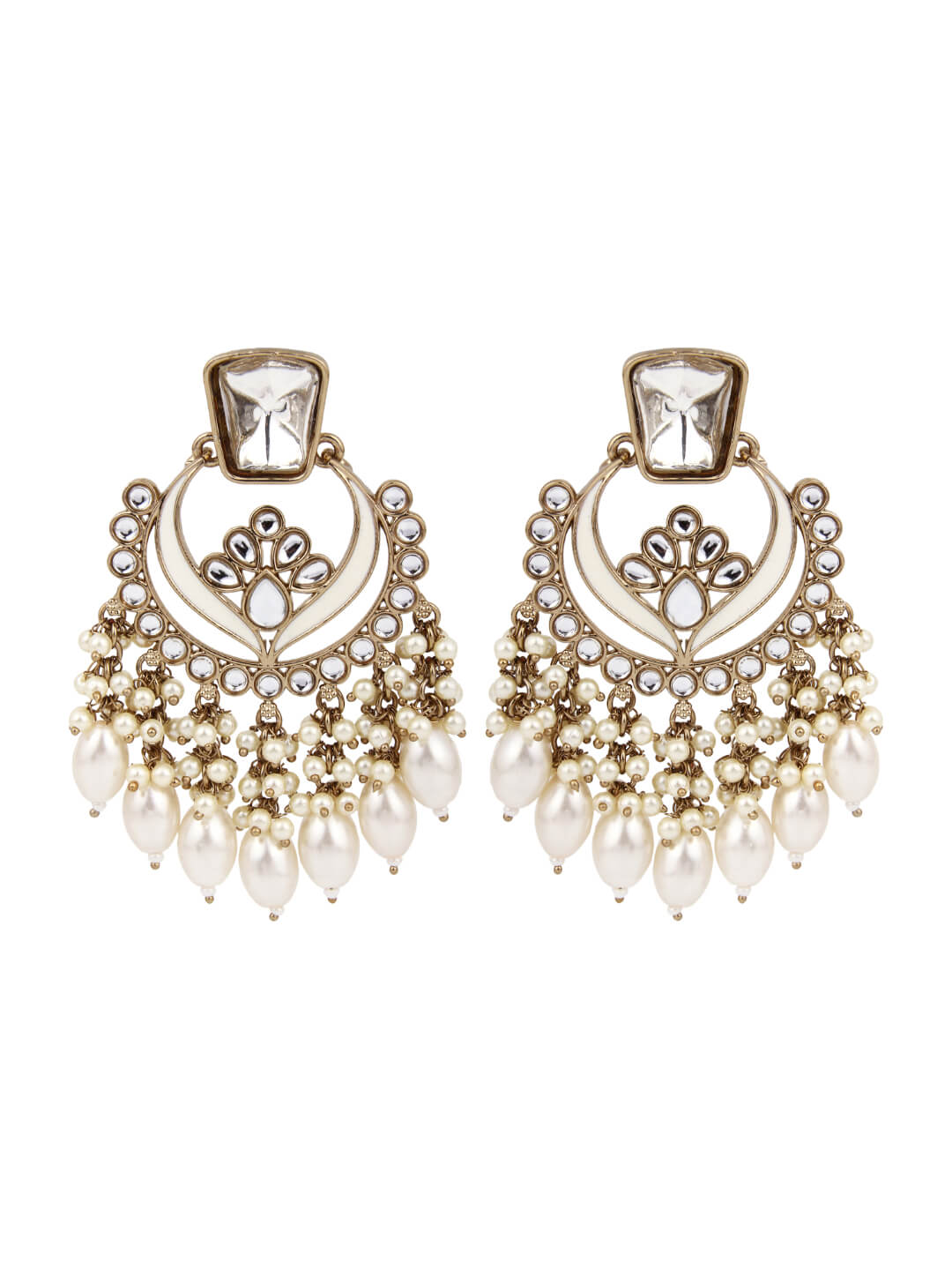 Gold plated kundan & Meenakari Chandbali Earring White