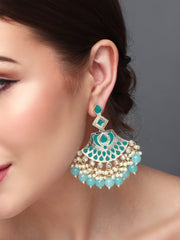 Gold plated kundan & Meenakari Chandbali Earring Blue