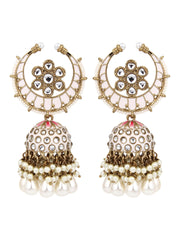 Gold plated kundan & Meenakari Jhumka Earring Pink