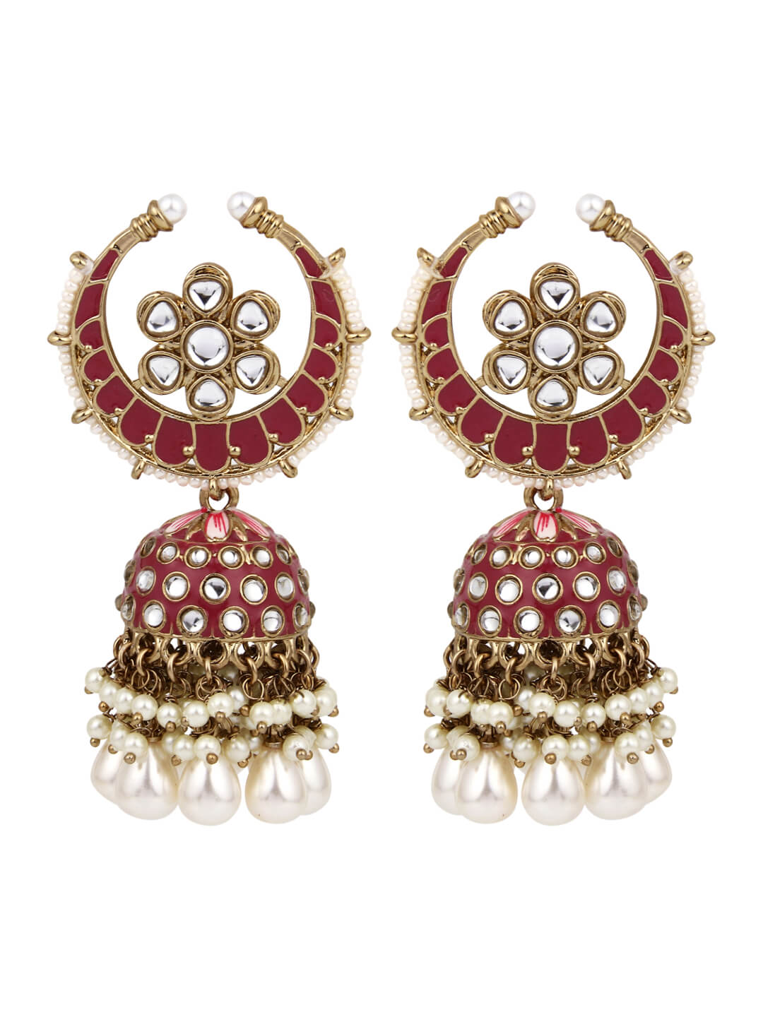 Gold plated kundan & Meenakari Jhumka Earring P
