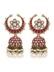 Gold plated kundan & Meenakari Jhumka Earring P