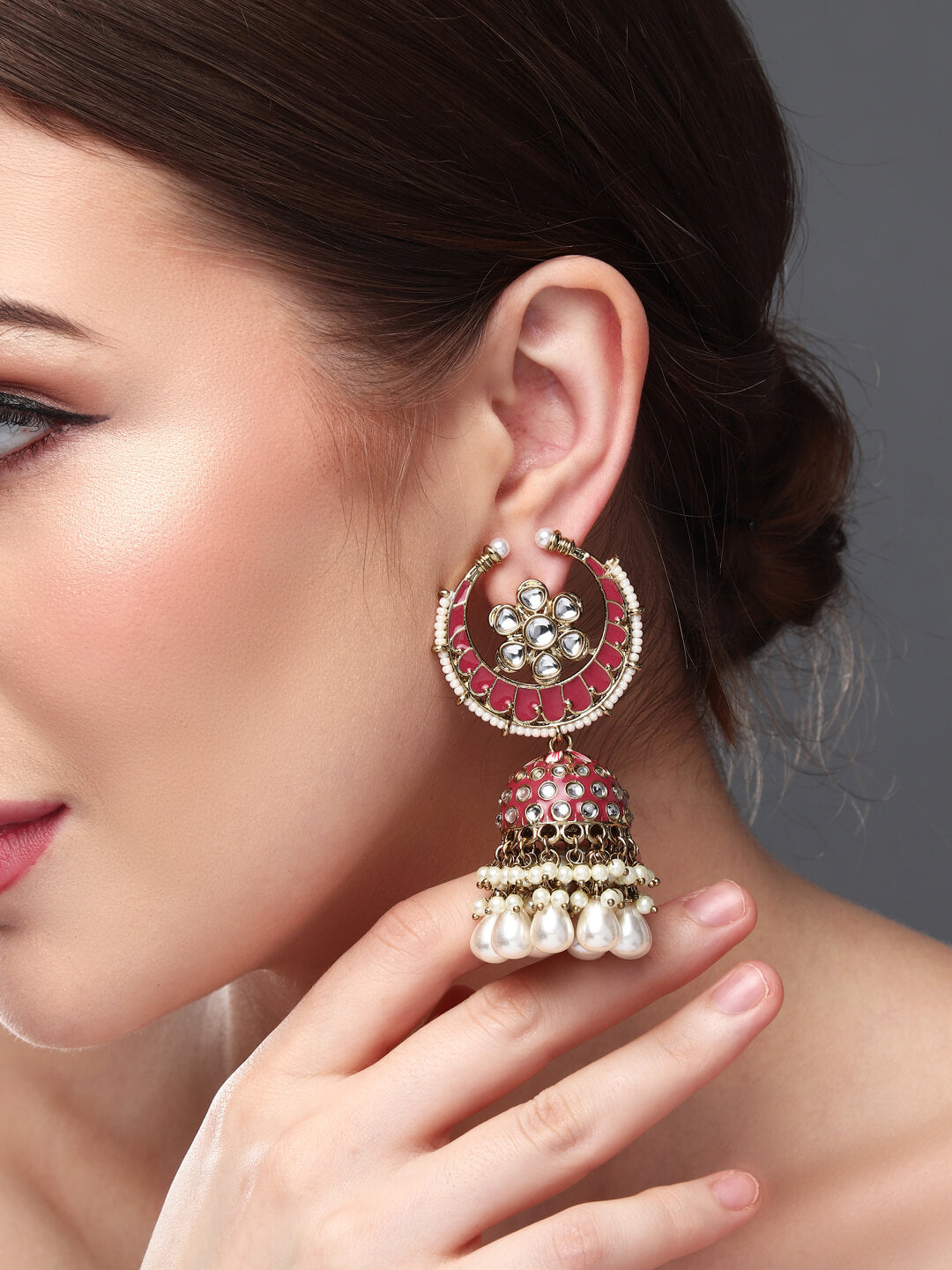 Gold plated kundan & Meenakari Jhumka Earring P