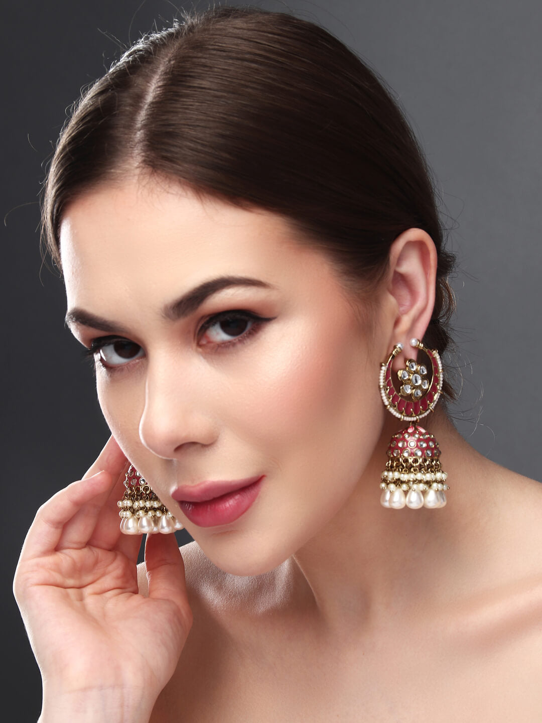 Gold plated kundan & Meenakari Jhumka Earring P