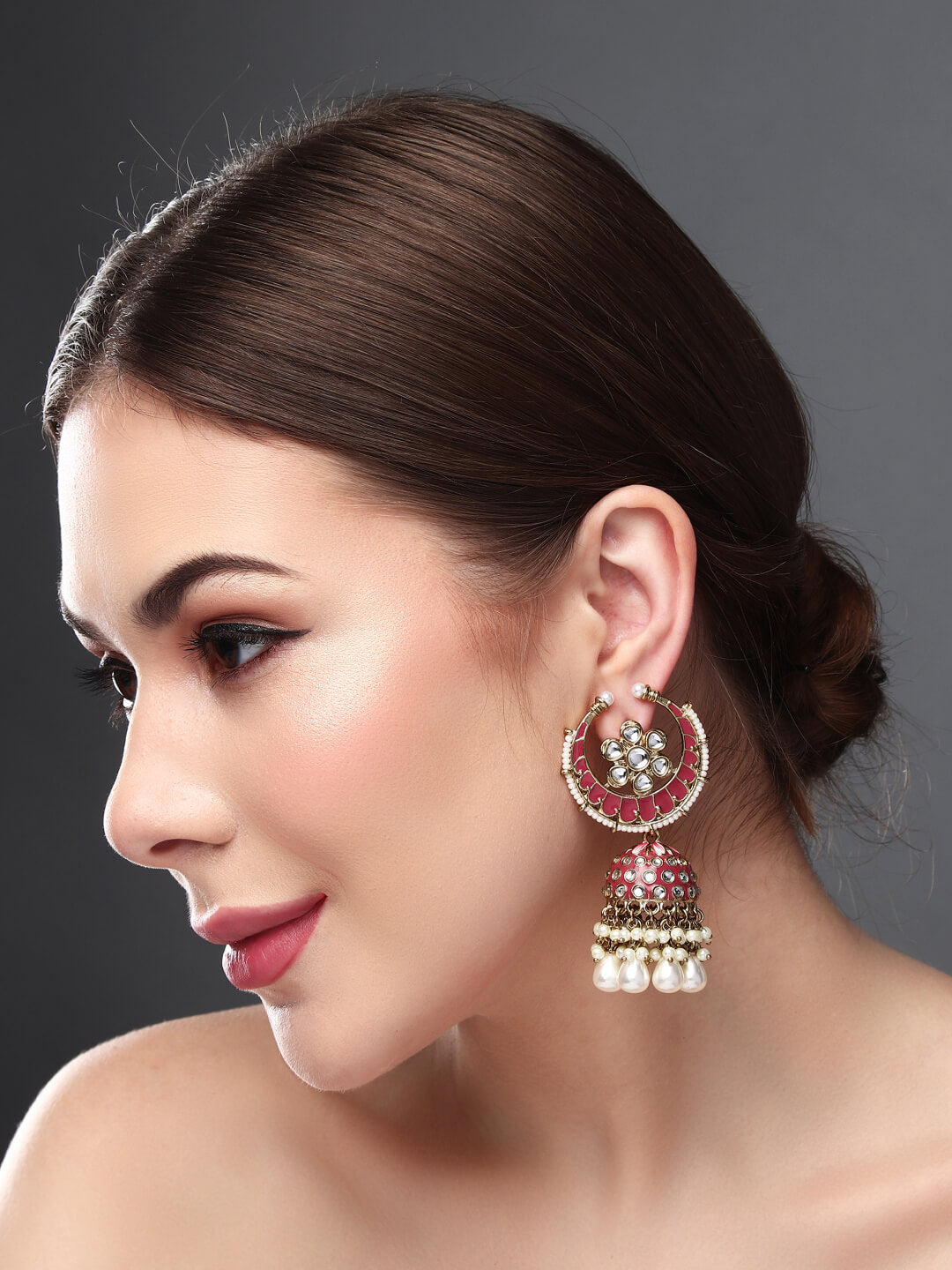 Gold plated kundan & Meenakari Jhumka Earring P