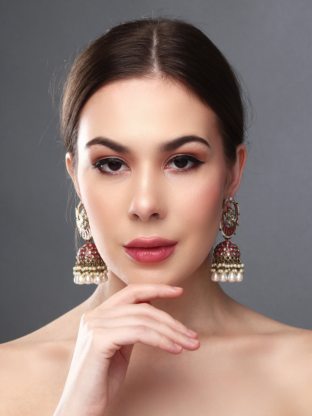 Gold plated kundan & Meenakari Jhumka Earring P