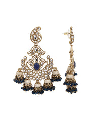 Gold plated kundan & Meenakari Chandbali Earring Blue