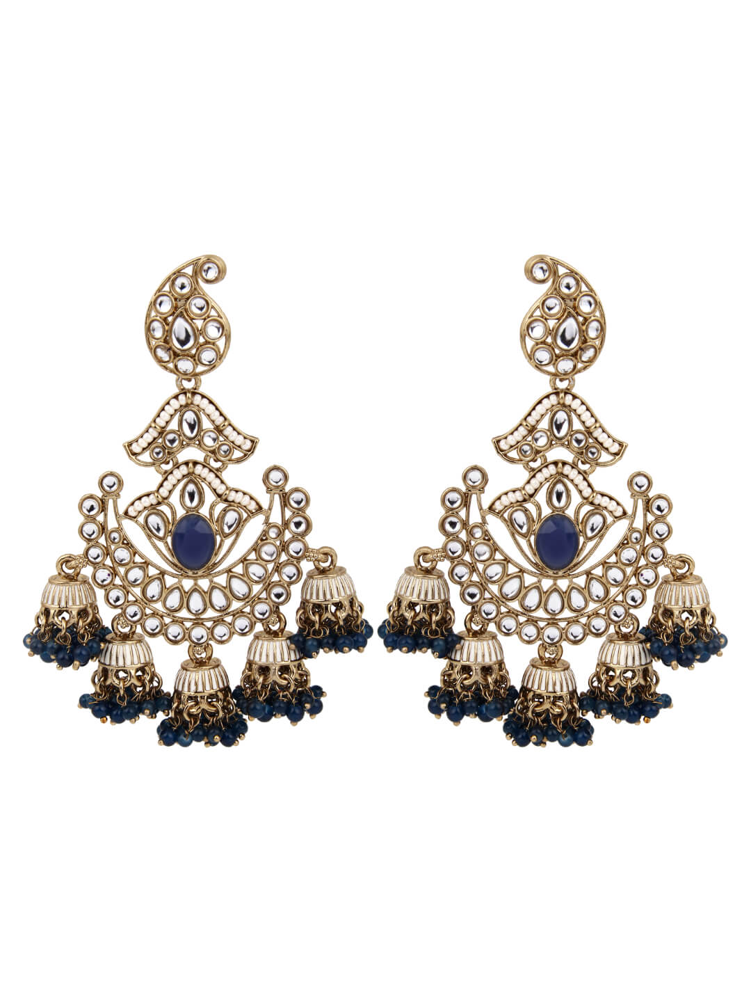 Gold plated kundan & Meenakari Chandbali Earring Blue