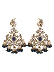 Gold plated kundan & Meenakari Chandbali Earring Blue