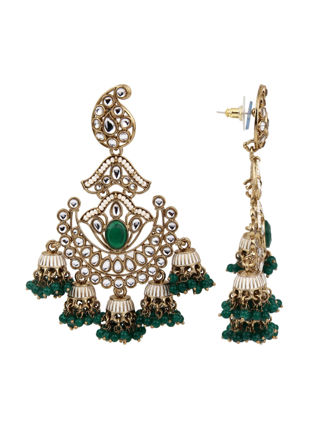 Gold plated kundan & Meenakari Chandbali Earring Green