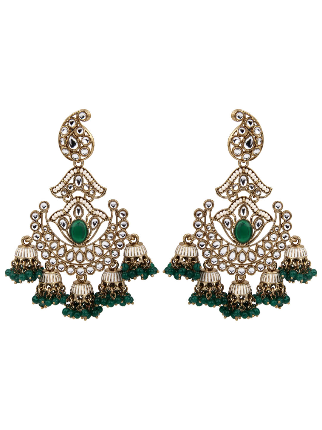 Gold plated kundan & Meenakari Chandbali Earring Green