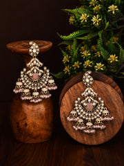 Gold plated kundan & Meenakari Chandbali Earring Pink
