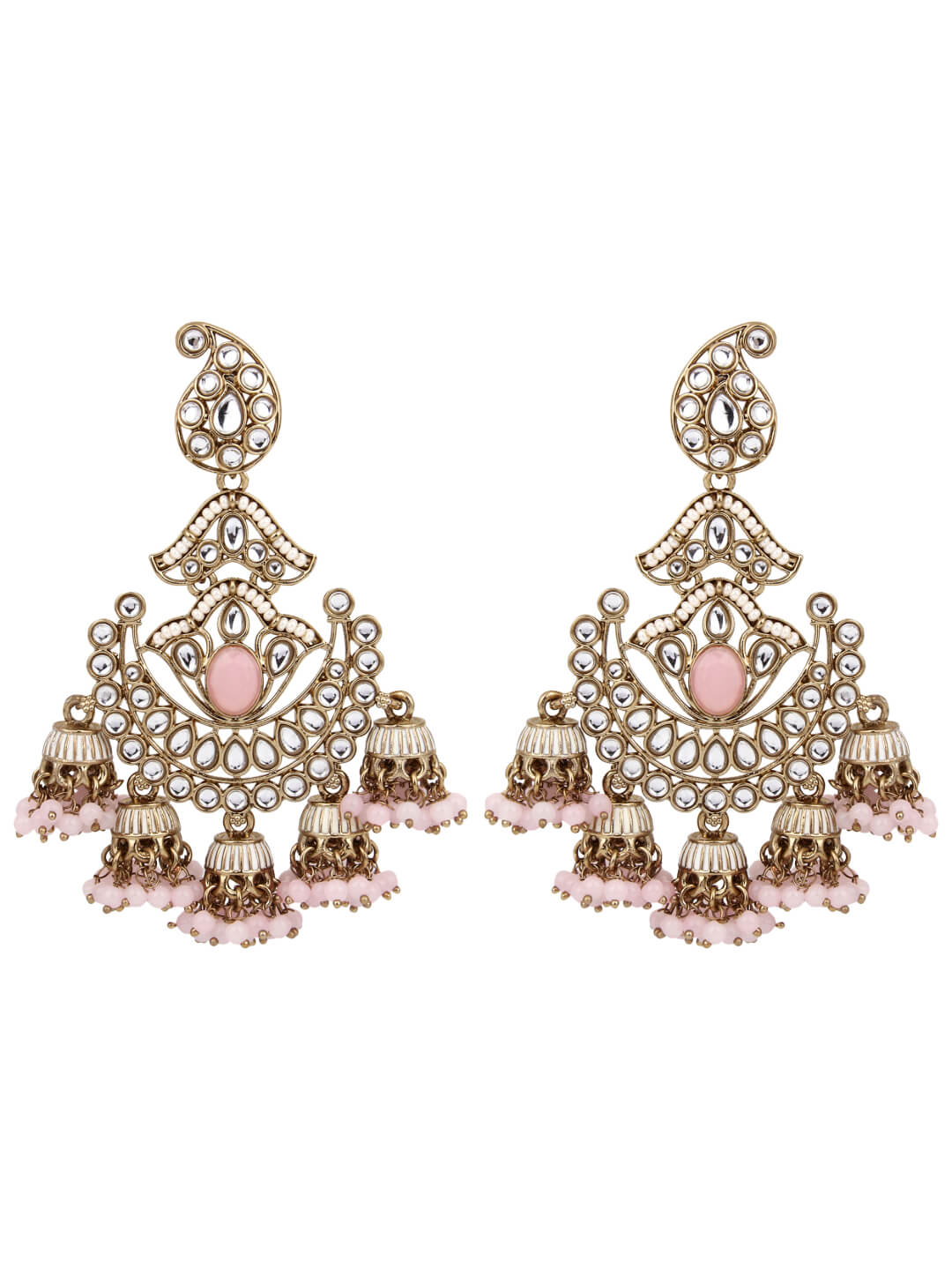 Gold plated kundan & Meenakari Chandbali Earring Pink