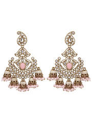 Gold plated kundan & Meenakari Chandbali Earring Pink
