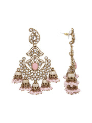 Gold plated kundan & Meenakari Chandbali Earring Pink